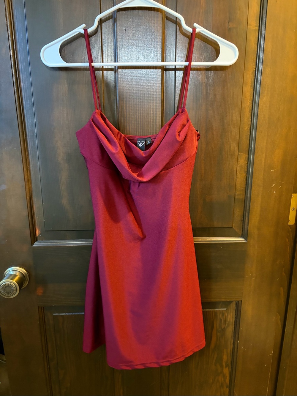 Windsor Red Cowl Neck Spaghetti Strap Mini Dress